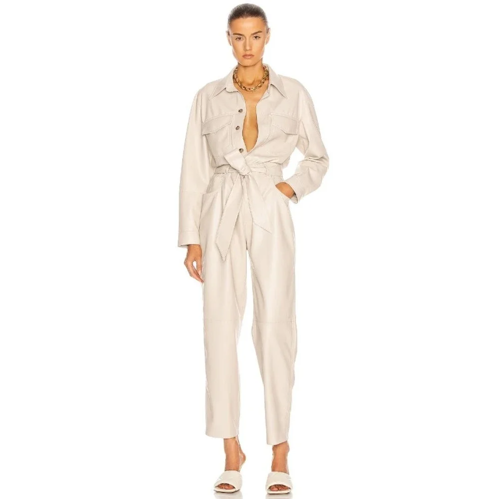 Nanushka Women's Ashton Jumpsuit Vegan Leather Creme Size Medium - Picture 1 of 7